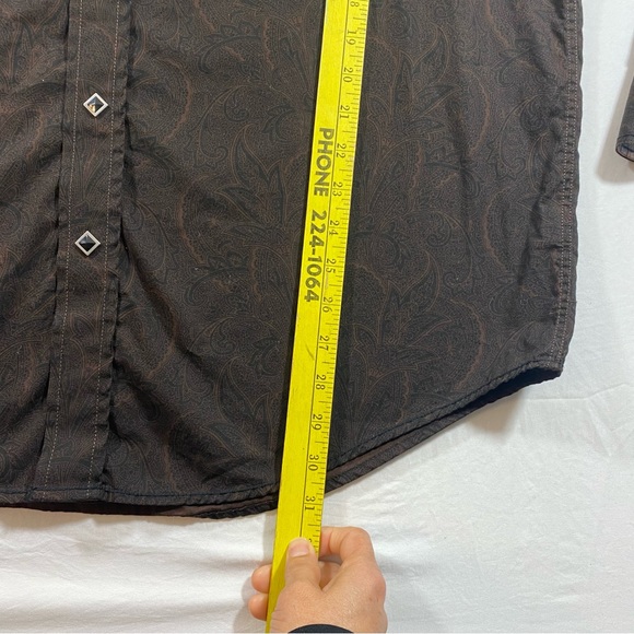 Panhandle Rough stock Shirt Pearl Snap Button Brown Paisley Front Pockets Plaid - Picture 5 of 11
